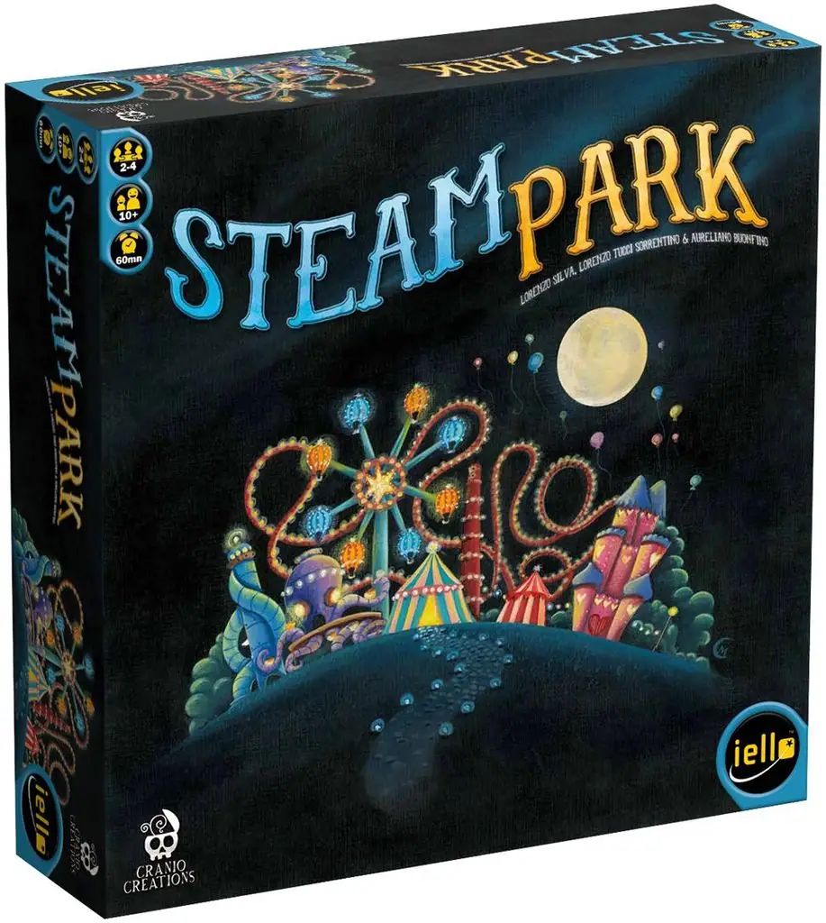 Steam Park, IELLO/Cranial Creations, 2013 – non-final "work in progress" front cover (image provided by the publisher)