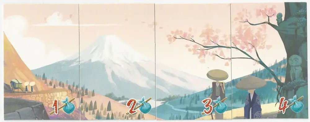 Combining the Panorama cards completes a view on the mountains along the prestigious Tokaido. Great artwork by Naïade!