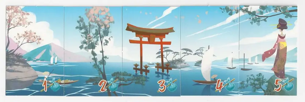 Combining five sea Panorama cards completes a view on the sea along the prestigious Tokaido. Great artwork by Naïade!