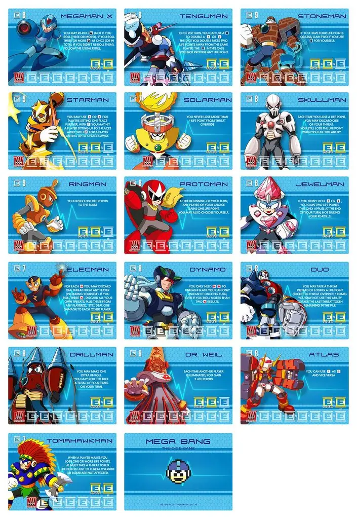 Bang The Dice Game re-theme in a Megaman theme
Character cards