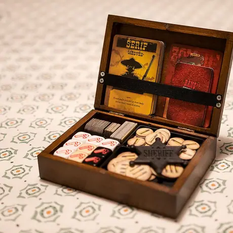 Custom Bang the Dice Game box that includes both expansions