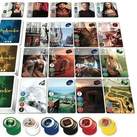 Splendor, Space Cowboys, 2014 — card and bonus tile layout during play (image provided by the publisher)