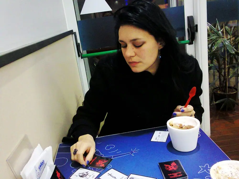 Playing an "Old School" version with my wife, while taking an ice cream ;)