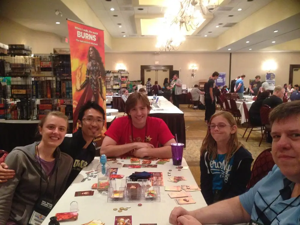 Fun game with fun people. Guess who won? It is the player with the face that says "that's right, I won".