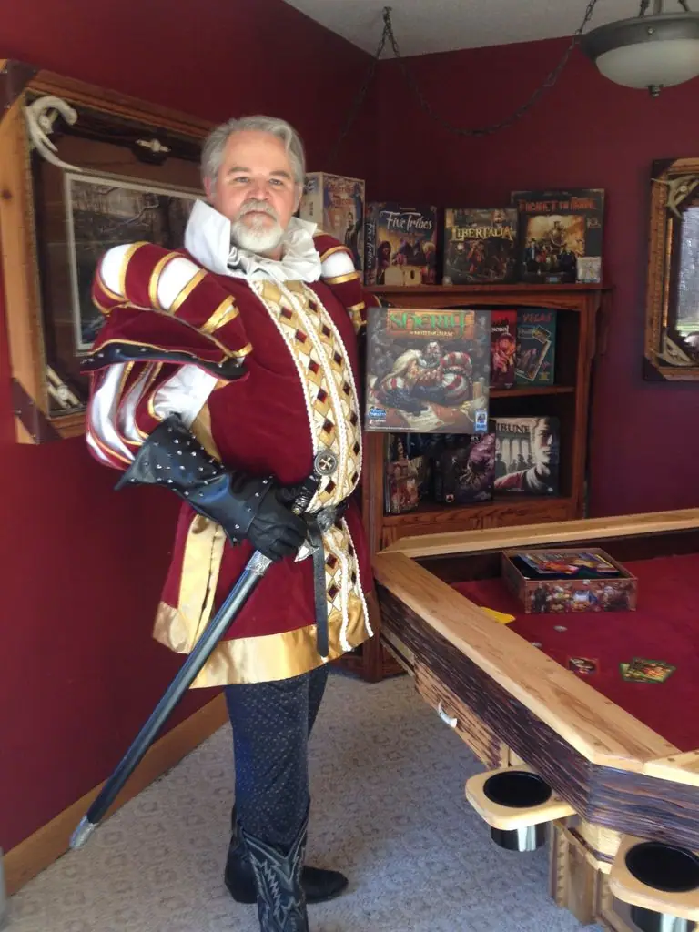This is a replica sheriff of Nottingham costume designed by my daughters with the permission from Arcane Wonders. The costume replicates the sheriff in great detail.
