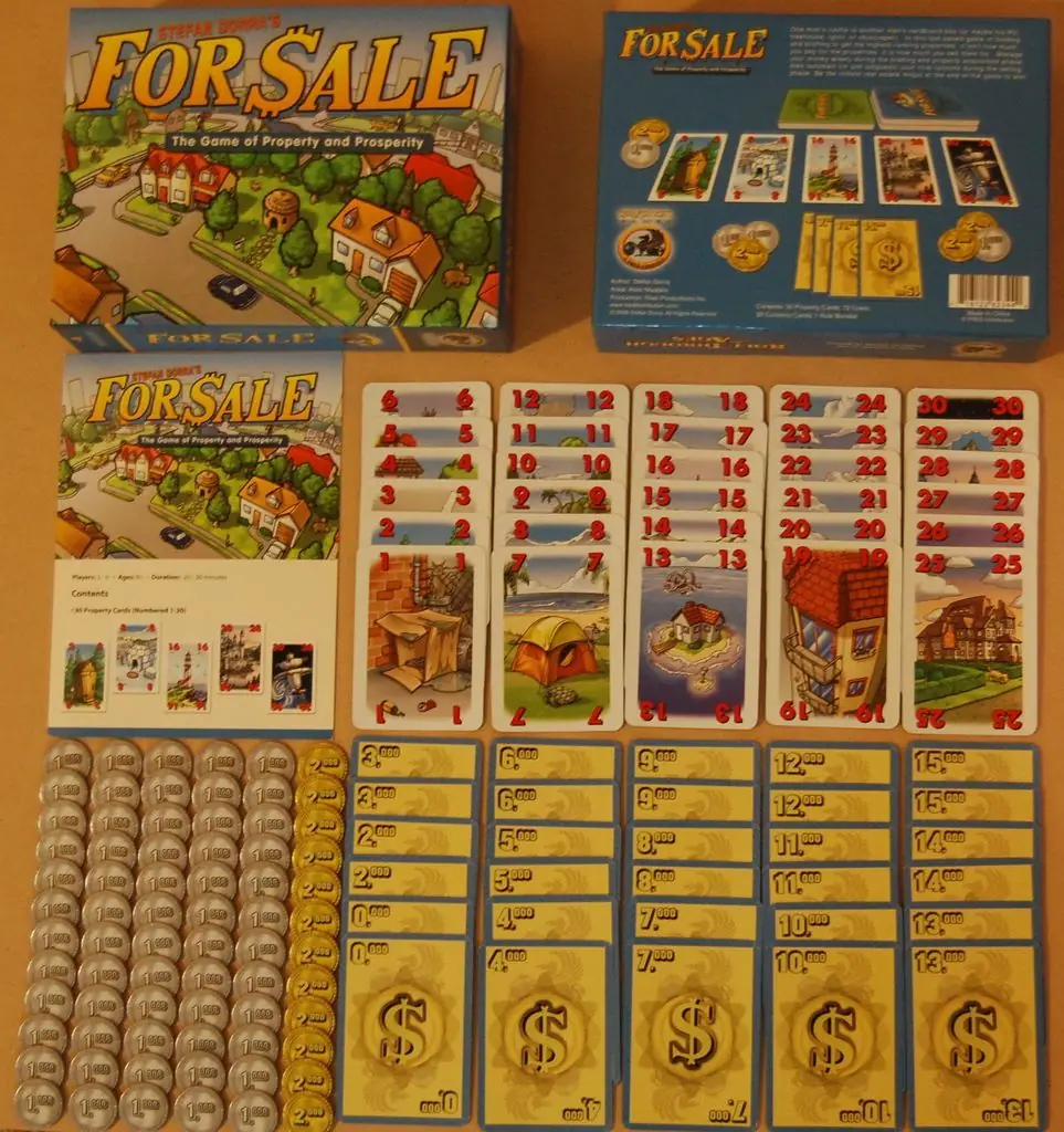 All components of For Sale.  For Jenks' game components geeklist.