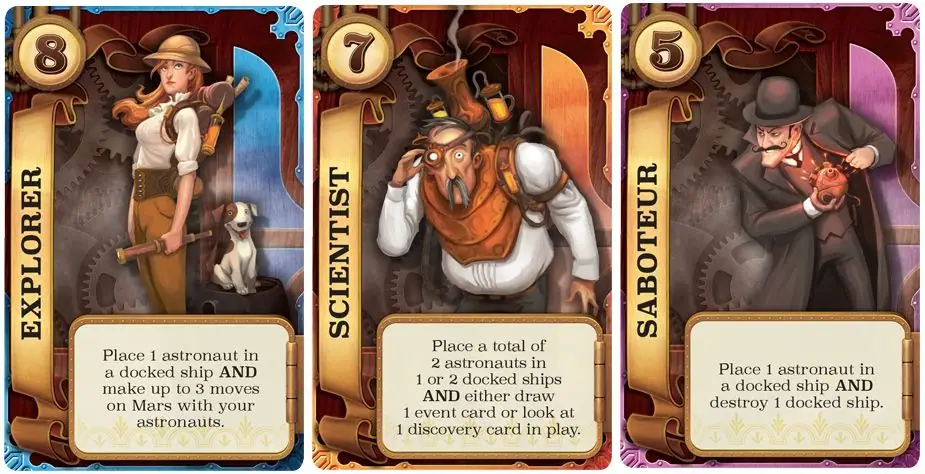 Mission: Red Planet, Fantasy Flight Games, 2015 — sample character cards