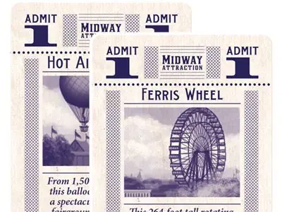 Two Midway Attraction cards: "Hot Air Balloon" (left) and "Ferris Wheel" (right)