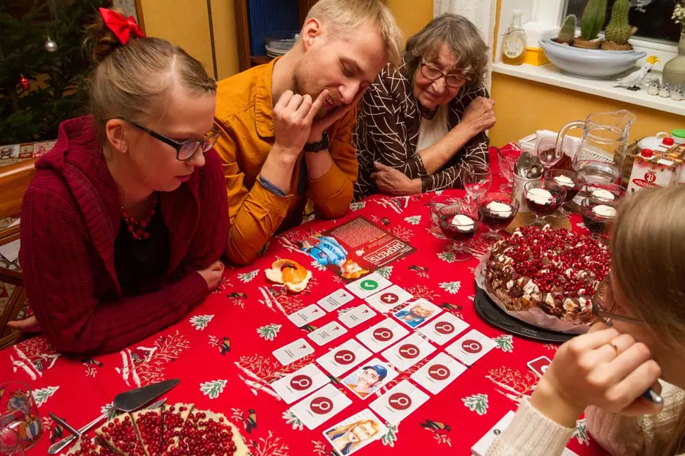 Playing Unusual Suspects with family on Christmas Eve. It was really fun! Can you guess which of the three suspects was guilty?