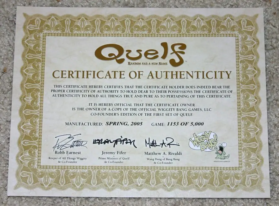 Certificat of Authenticity - Read it. It's pretty funny