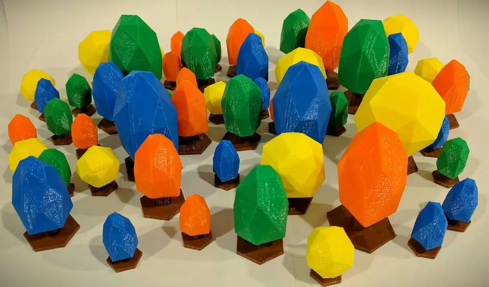 Low poly 3D printed trees