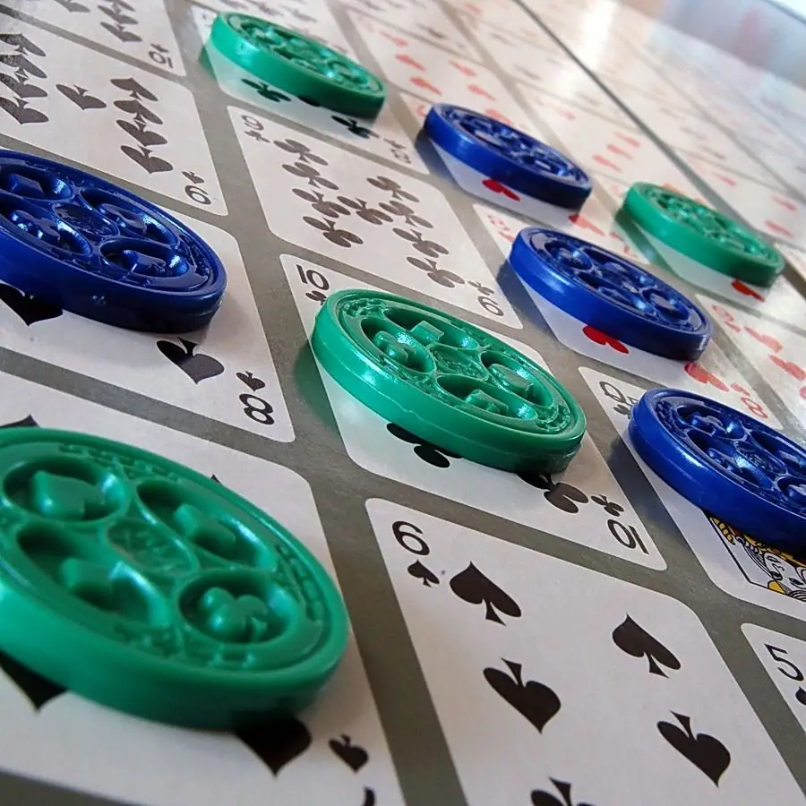 Close up of board and pieces, 2 player game.