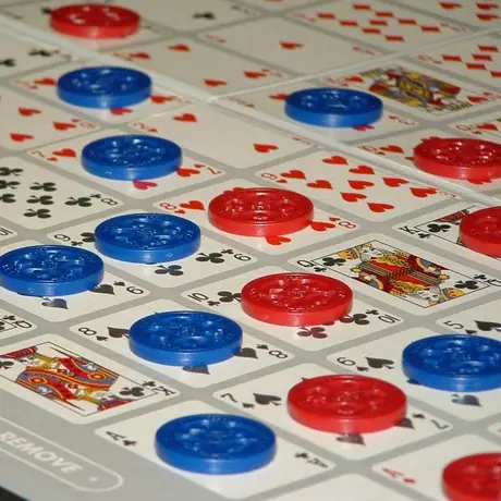 Lovely closeup of an actual sequence of five in a row with blue tokens