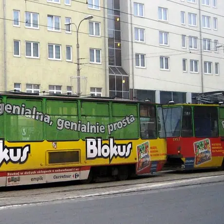 Huge advertisement for Blokus on tram in Wrocław, Poland! (2007-12-21)