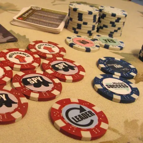 A close-up view of my custom chips with the game.