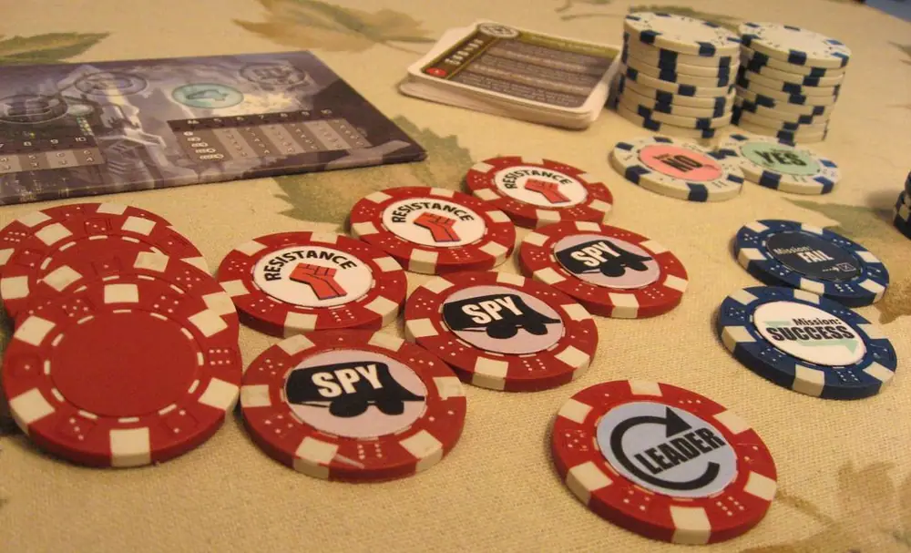A close-up view of my custom chips with the game.