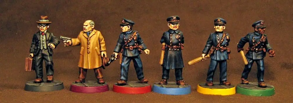 Figures from Copplestone Casting's Gangster Range. Dr. X at far left.