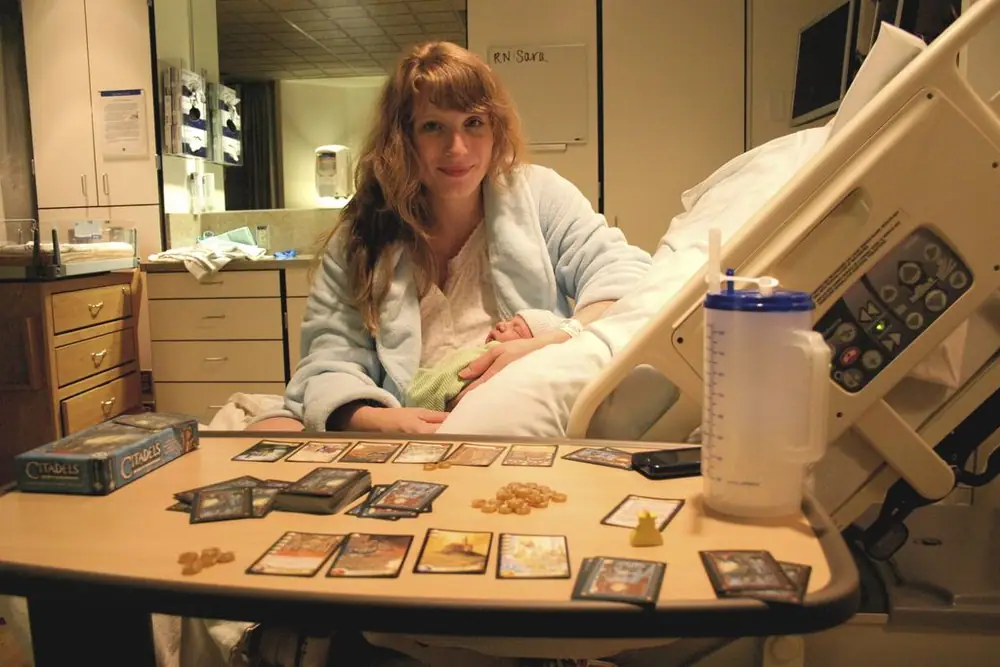 Quick game of Citadels as the new born turns 12 hours old!