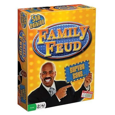 Another Endless Games 2013 5th edition box cover (NOTE: instead of the yellow card with the logo, it has the show's catchphrase "SURVEY SAYS" printed in a purplish background.)