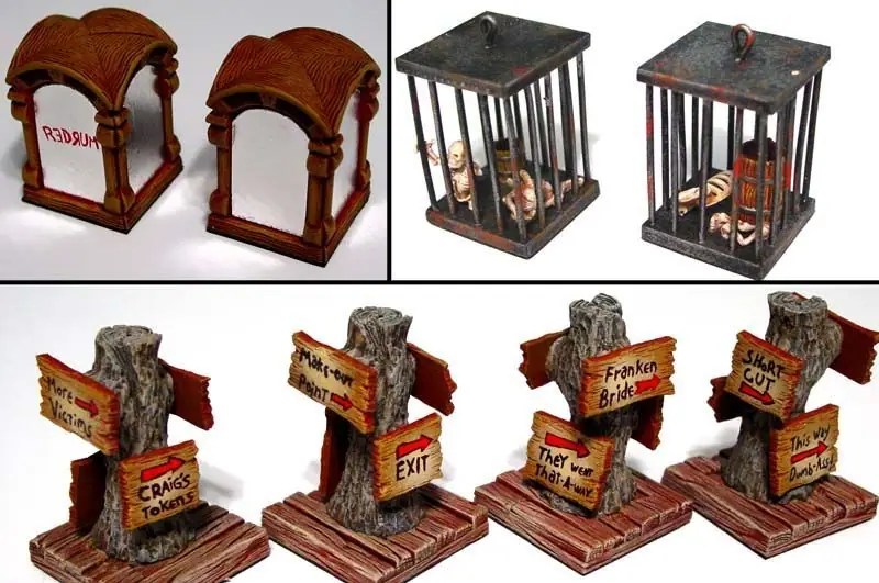 Instead of 180 deg. turning stones, I thought it made more sense to make a 4-way mirror. When the monster sees himself in the mirror, he turns around. I thought a cage made more sense than a crystal. He can see through it and also push it trying to reach